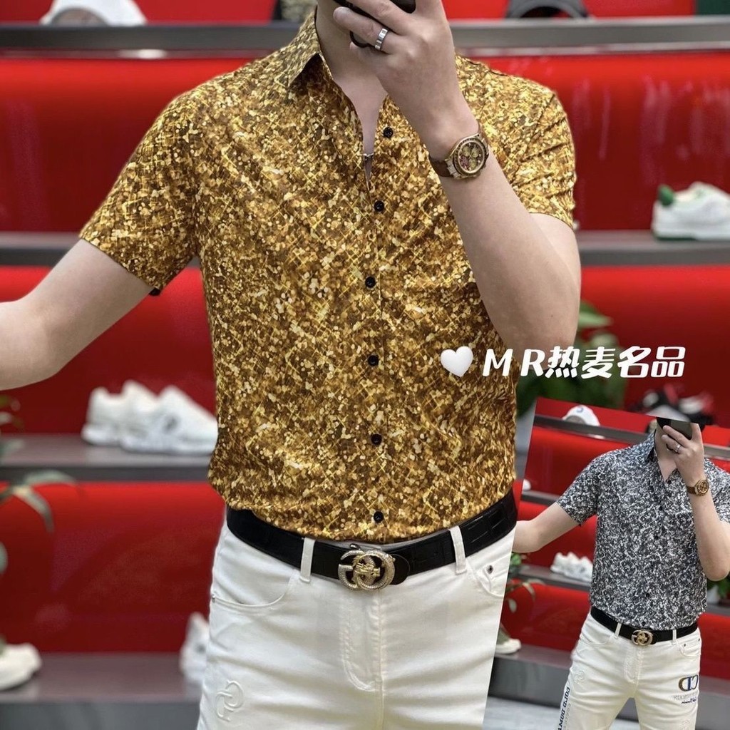 Mùa Hè 2025 Mới Tay Ngắn Thời Trang Nam Slim fit Cổ Áo Sơ Mi Nam