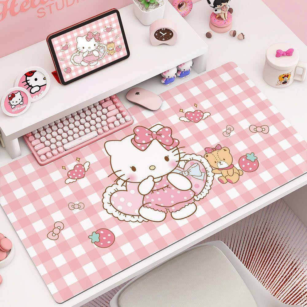 Miếng Lót Chuột Kitty Dễ Thương - Dày 3mm Chống Trơn Trượt, Thiết Kế Mèo Hoạt Hình Cho Bàn Làm Việc Bé Gái, Nhiều Kích Cỡ Tùy Chọn