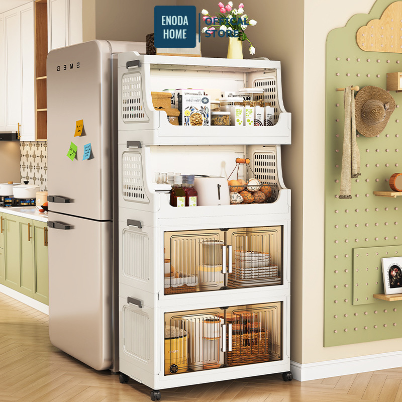 Tủ Gấp Gọn Đựng Đồ Dùng Bếp ENODA HOME, Tủ Kệ Đựng Đồ Đa Năng Phòng Bếp Có Bánh Xe Di Chuyển Thuận Tiện TUN052