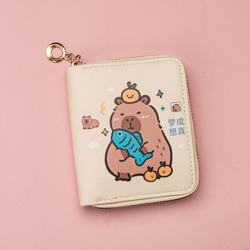 Ví ngắn GUSTAVA Capybara, Ví đựng tiền xu chống nước hoạt hình, Túi đựng thẻ da PU có dây kéo nhiều lớp