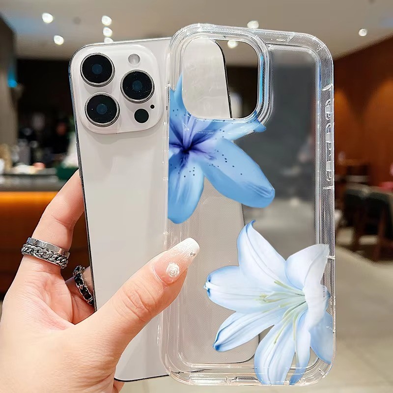 Ốp Lưng Cho iPhone 16 15 14 17 13 12 11 Pro Max 16e Cho iPhone XS Max X XR 8 7 Plus SE2020 2022 Hoa Mùa Hè Xanh Lily Trong Suốt Chống Sốc Bìa Mềm