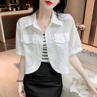 Ice Silk Polo Shirt Tay Ngắn Chống Nắng, Phối Với Cardigan Có Khăn Choàng - Thời Trang Mùa Hè