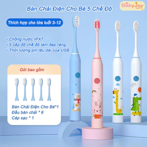 【BabyJoy】Bàn Chải Điện Cho Bé 5 Chế Độ Đa Năng,Bàn Chải Sóng Âm Trẻ Em,chống nước IPX7,Bàn chải mềm