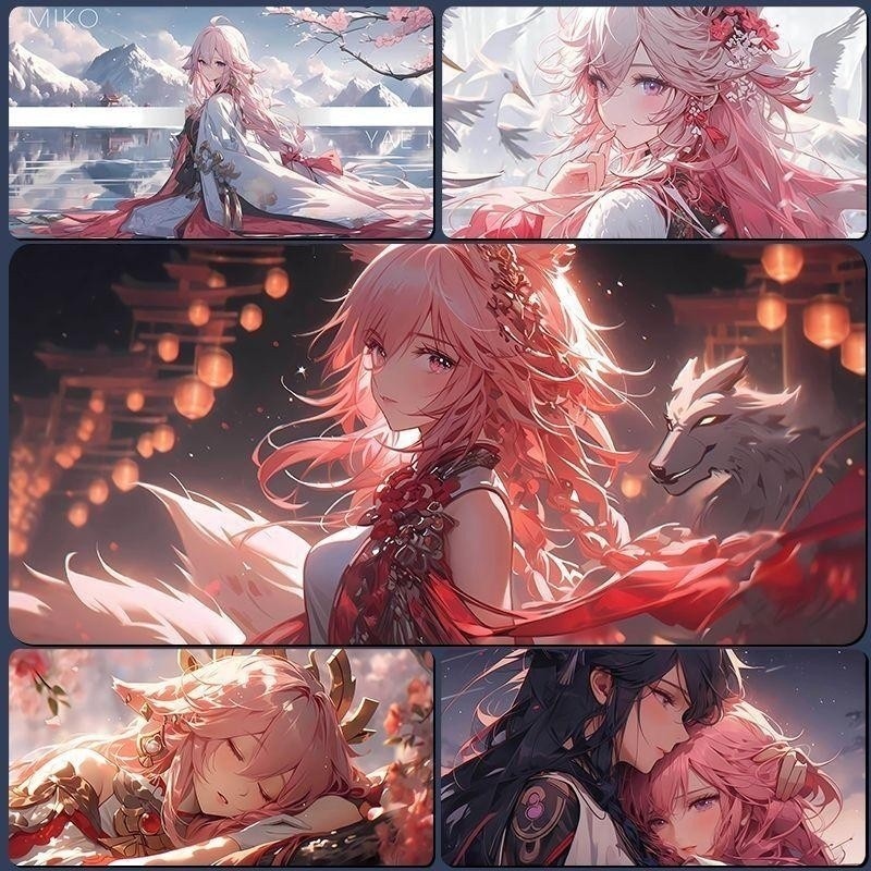 Miếng Lót Chuột Chơi Game Genshin Tác Động Yae Miko Cực Lớn Dày Bàn Phím Máy Tính Để Bàn Thảm Cho Người Chơi ACG Bàn Thảm Cao Su Viết Thảm