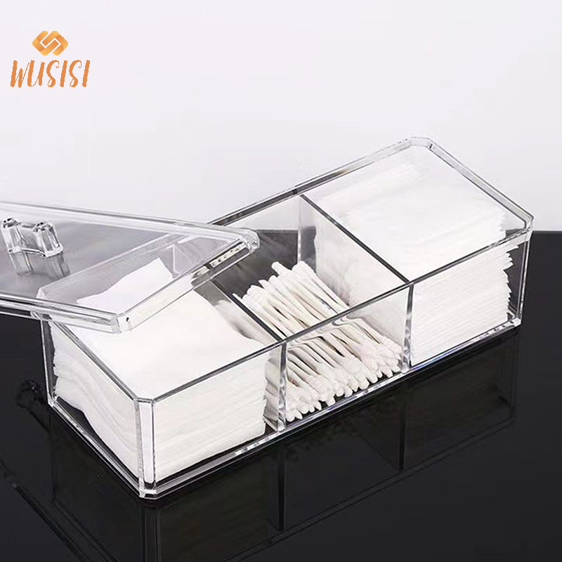 [WUSISI] Hộp đựng mỹ phẩm trong suốt Hộp đựng trang điểm Cotton Pad Hộp lưu trữ Máy tính để bàn Acrylic Sắp xếp MỚI