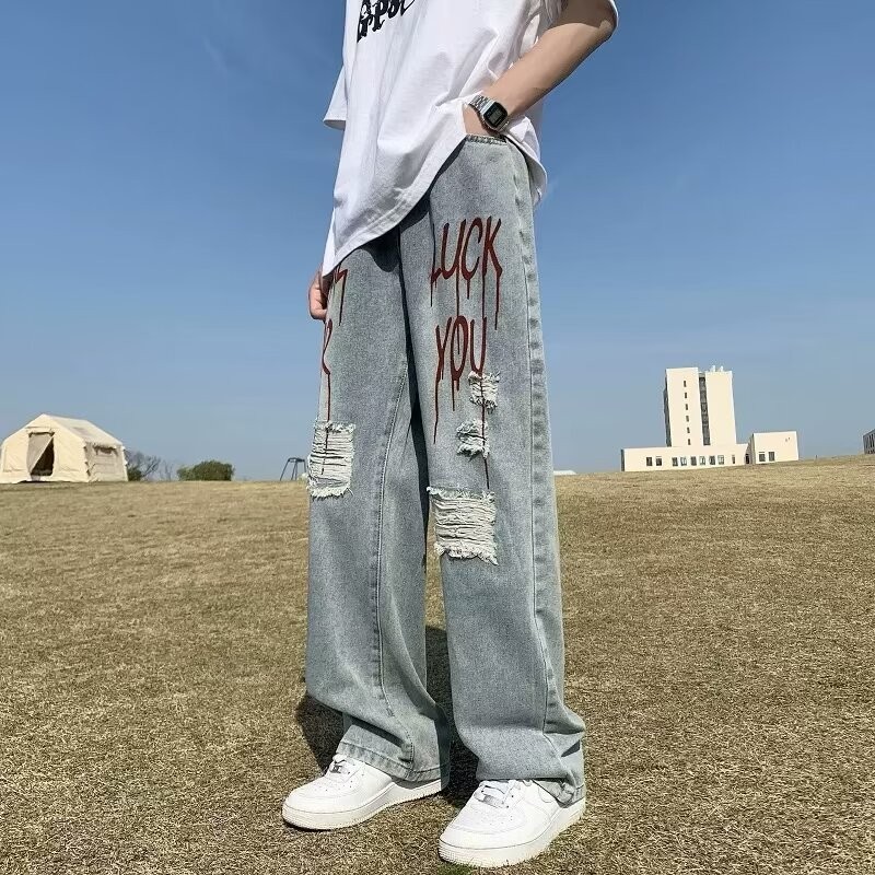 Quần jean rách Hiphop quần ống rộng nam | Shopee Việt Nam