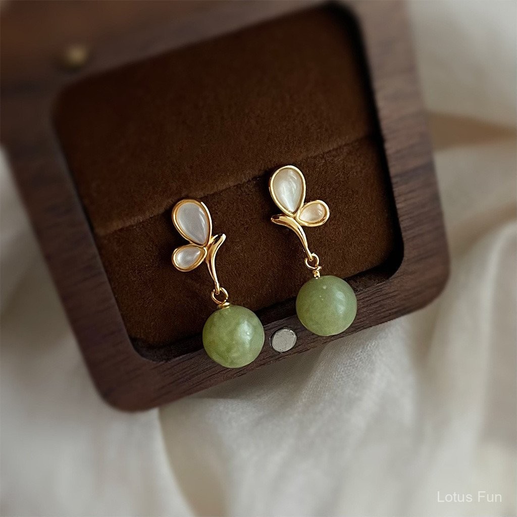 Hoa tai hình bướm bằng đá tự nhiên vỏ sò mạ 14k hoa tai phong cách sang trọng đơn giản đơn giản kiểu dáng thủ công cổ điển nghệ thuật cho nữ
