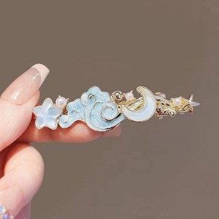 Mauropoli [Sẵn sàng] Đuôi cá màu xanh tươi mơ mộng đầy màu sắc Kính ngọc trai mỏ vịt kẹp trán Kẹp bên trán Kẹp tóc gãy Cảm giác cao cấp