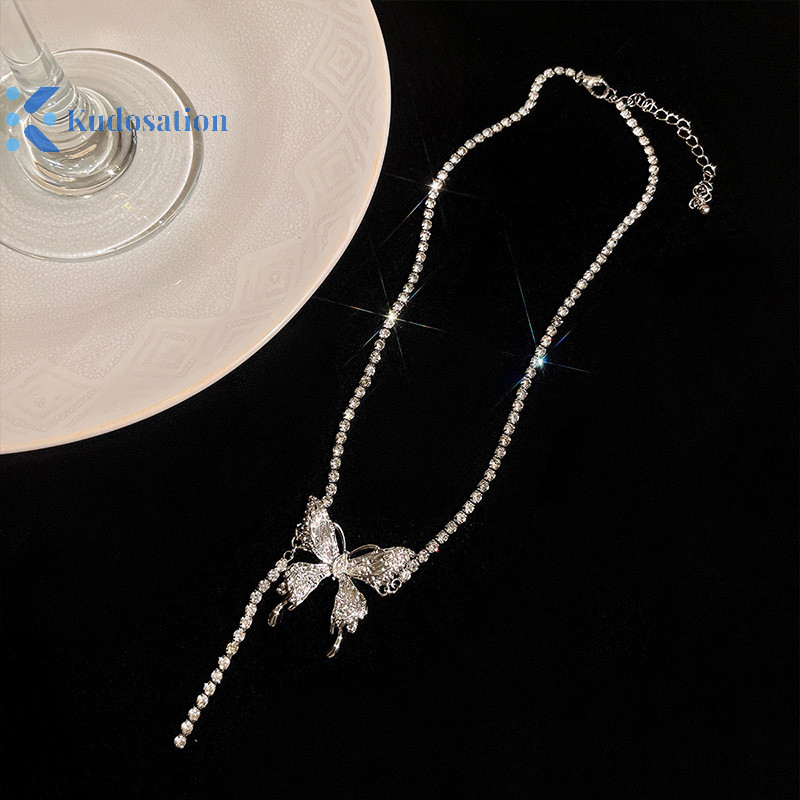 Kudosation Tinh Tế Lấp Lánh Pha Lê Mặt Dây Chuyền Vòng Cổ Pha Lê Kim Cương Giả Thanh Lịch Choker Tiệc Cưới Trang Sức Thời Trang
