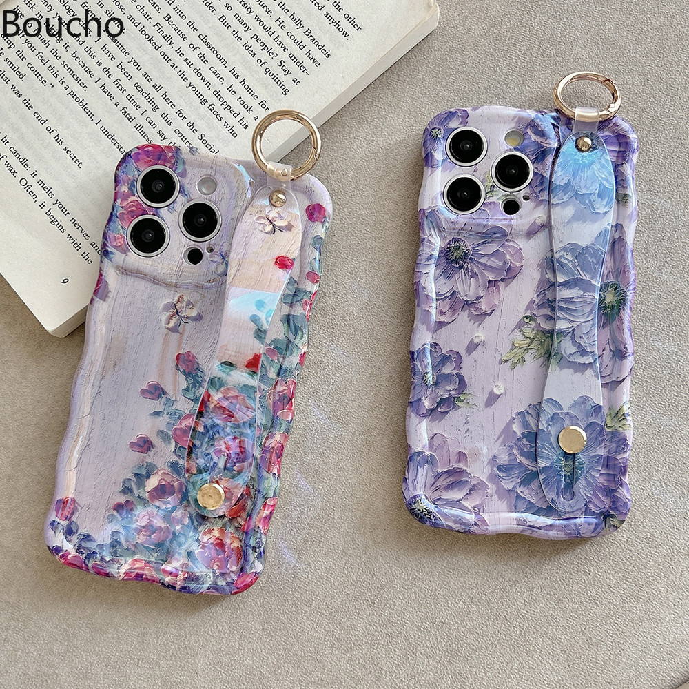 Dành Cho iPhone 16 Pro Max Air 17 Pro Max 15 Plus Thời Trang Laser Ánh Sáng Xanh Hoa Dây Đeo Cổ Tay Ốp Lưng Điện Thoại Cho iPhone 14 Pro Max 11 12 13 Pro Max 15pro Sang Trọng Chống Sốc TPU Mềm