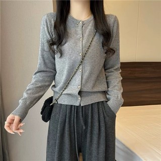 Áo Khoác Cardigan dệt kim cổ tròn áo mặc trong dễ phối tôn dáng rộng rãi mẫu mới mùa thu cho nữ