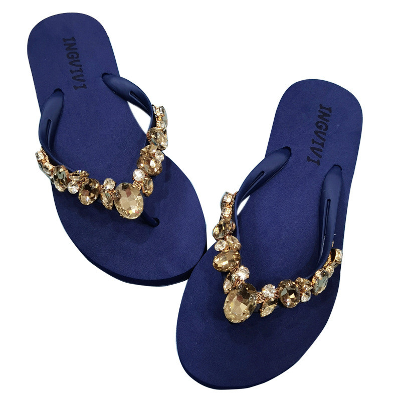 Dép Sandal Đi Biển Thời Trang Mùa Hè Dép: Kim Cương Giả Nữ Đế Bằng Flip-Flops Thiết Kế Bên Ngoài Mặc Thường Ngày Chống Trơn Trượt Dép Mùa Hè