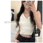 Milyfashion Dập Nổi Phong Cách Mới Chữ Cổ Tròn Không Tay Co Giãn Dệt Kim Sling Mỏng Hơn Nhìn Ba-