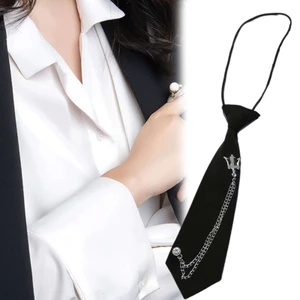 Mya Punk Kim Loại Vương Miện Dây Buộc Pre Buộc Trường Học Đồng Phục Có Thể Điều Chỉnh Cà Vạt Đen Cổ Phụ Kiện Cho Người Lớn Ki