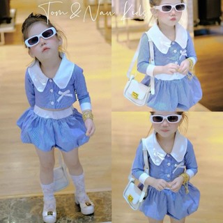S222-[tomnaukid]Set áo dài tay phối quần bí dành cho bé gái Size từ 8-28Kg