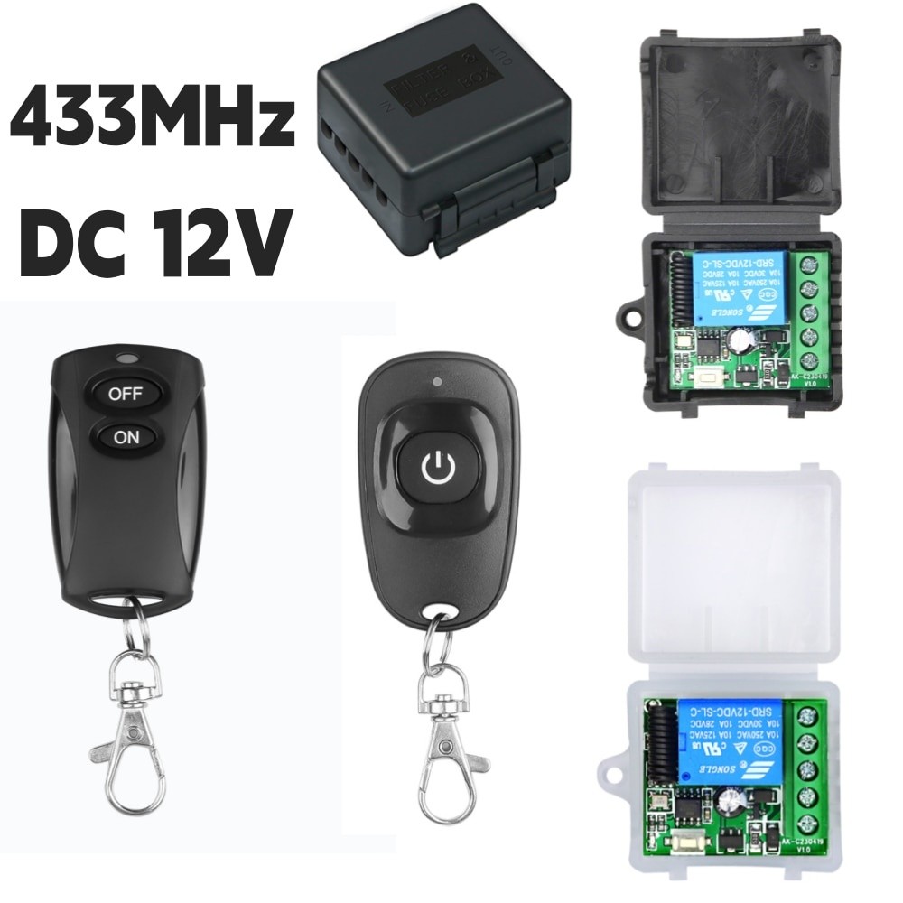 Công tắc điều khiển từ xa không dây đa năng 433 Mhz Đèn xe máy Điều khiển ánh sáng ô tô DC 12V 1CH Mô-đun thu rơle và Bộ phát RF Khóa điện tử Diy