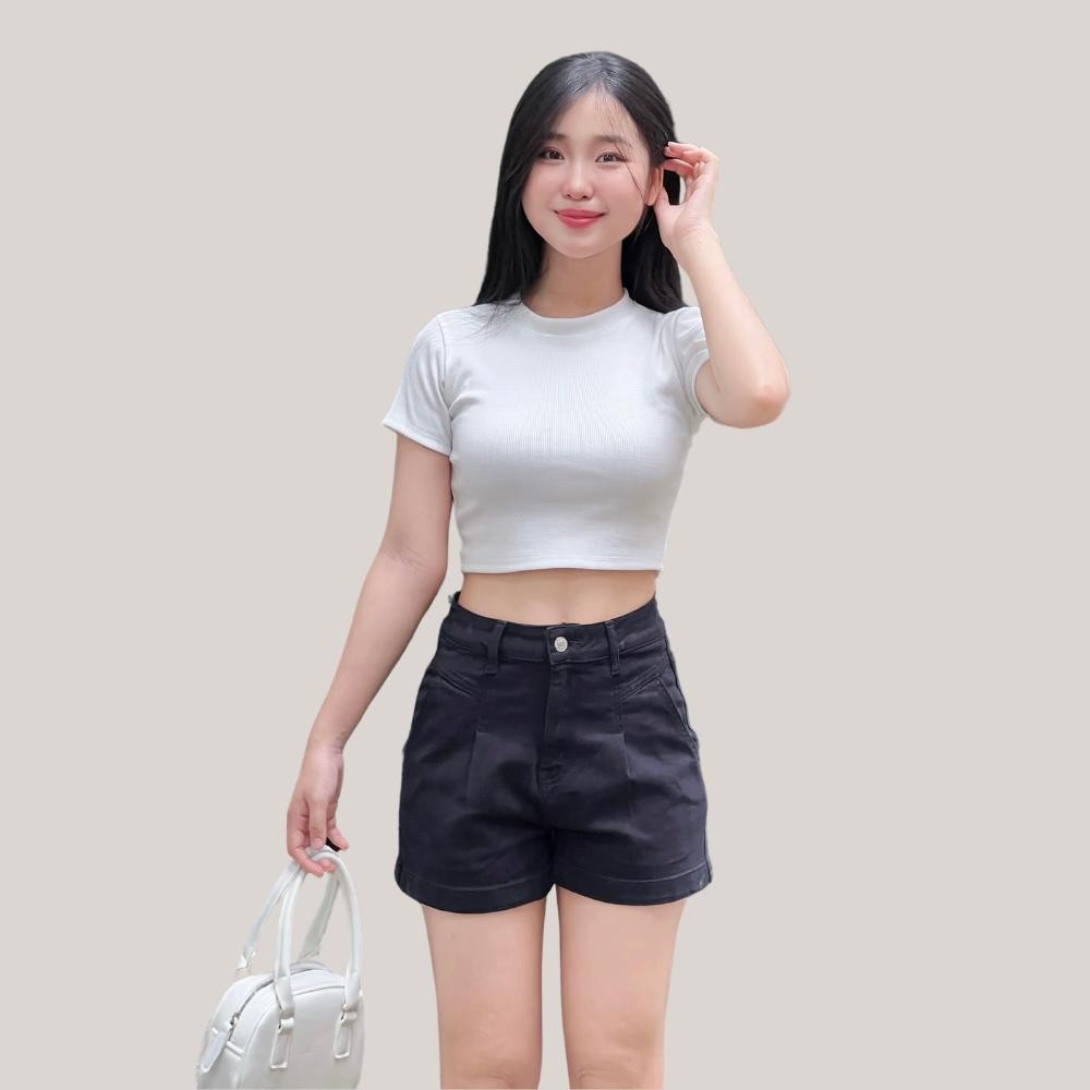 Ảnh TTTHAO - Quần Short Jeans Nữ vải cotton co giãn cao cấp Chiết Ly tôn dáng, thoải mái, không phai màu 3