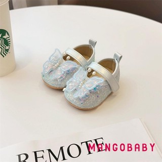 Mg-baby Bé Gái Giày Sáng Bóng 3D Bướm Công Chúa Mary Jane Đế Bằng Giày Cũi Chống Trơn Trượt
