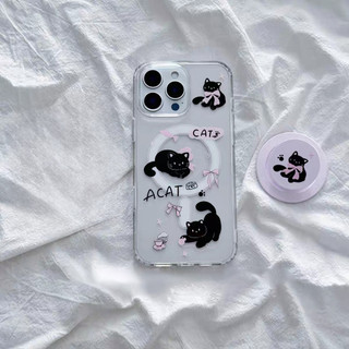 Vỏ bảo vệ thẻ hình mèo đen nơ dễ thương cho iPhone 15pro 15promax 14 14promax 14promax 14pro 16 pro max 16 plus ốp lưng