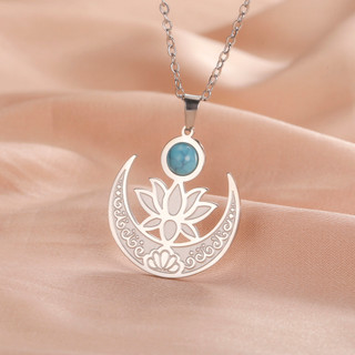 Skyrim Vòng Cổ Nữ Thanh Lịch Lotus Sapphire Mặt Dây Chuyền Thiết Kế Thép Không Gỉ Trang Sức Thời Trang