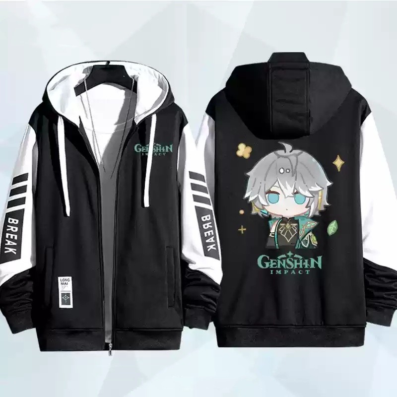 Squ3 Genshin Impact Wanderer Balladeer Xiao Zhongli Kaedehara Kazuha áo khoác dây kéo Áo khoác cardigan áo len Cosplay
