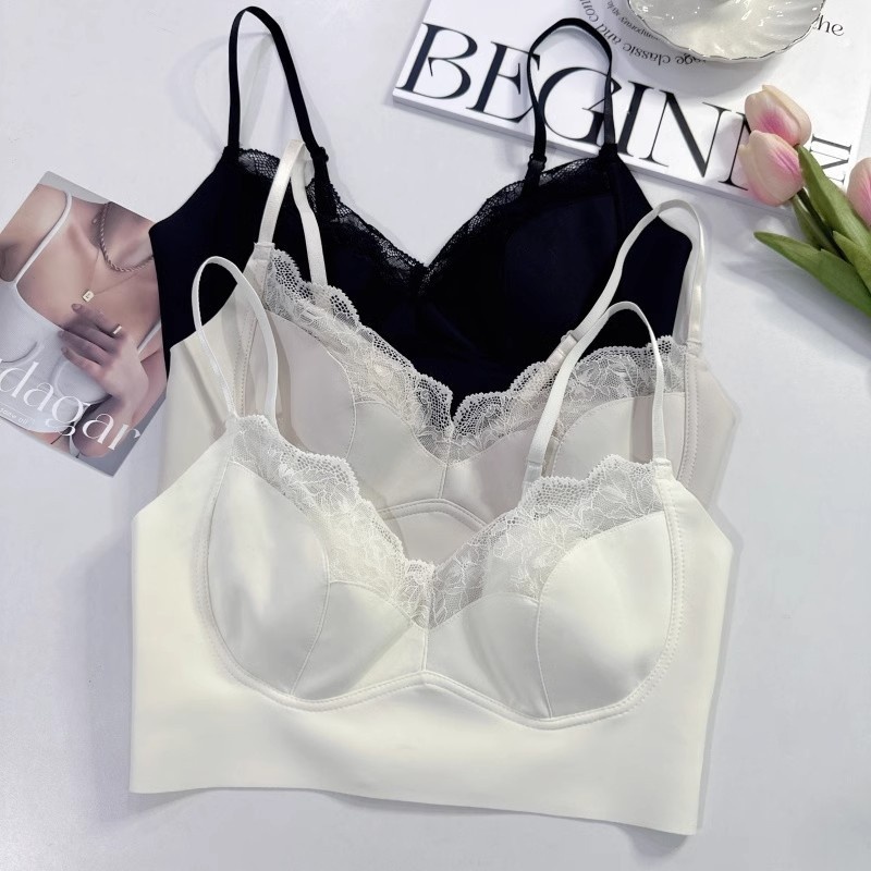 Mùa Hè Phong Cách Mới Ren Đẹp Lưng Cố Định Cốc Băng Lụa Thỏ Tai Mỏng Cốc Sling Quần Lót Hình Chữ u Đẹp Lưng Quần Lót