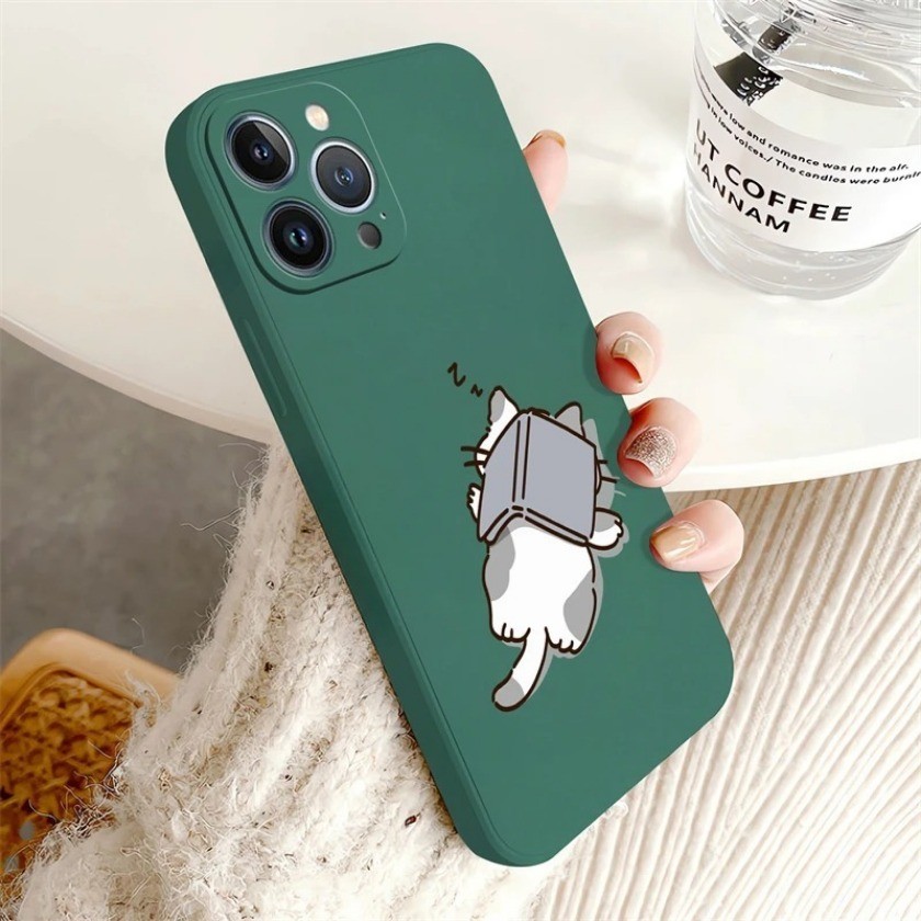 Ốp Điện Thoại Họa Tiết Mèo Ngáy Cho iPhone 15 14 13 Pro Max 15 14 Plus 13 mini Chống Sốc Mềm TPU Điện Thoại Ốp Lưng