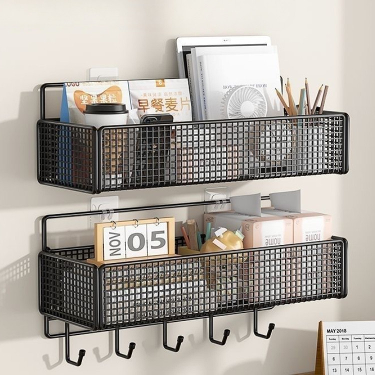 Kệ Lưới Sắt Dán Tường Tổ Ấm Để Đồ Đa Năng Chống Gỉ Dinohome, Giá Đựng Gia Vị Hành Tỏi Nhà Bếp Có Móc Treo