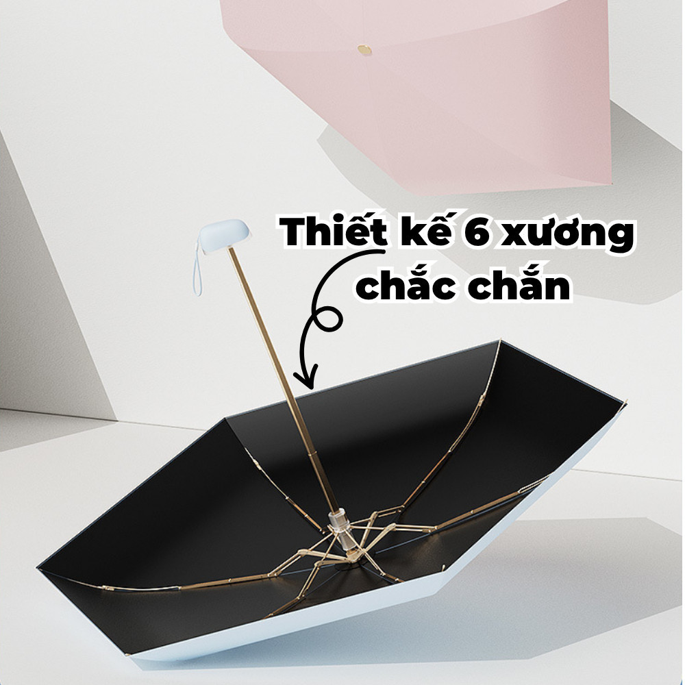 Ô Gấp Mini Che Nắng Che Mưa Siêu Nhỏ Gọn Chống Tia UV Cao Cấp Dinohome, Dù Đi Mưa Kèm Túi Vải Tiện Ích