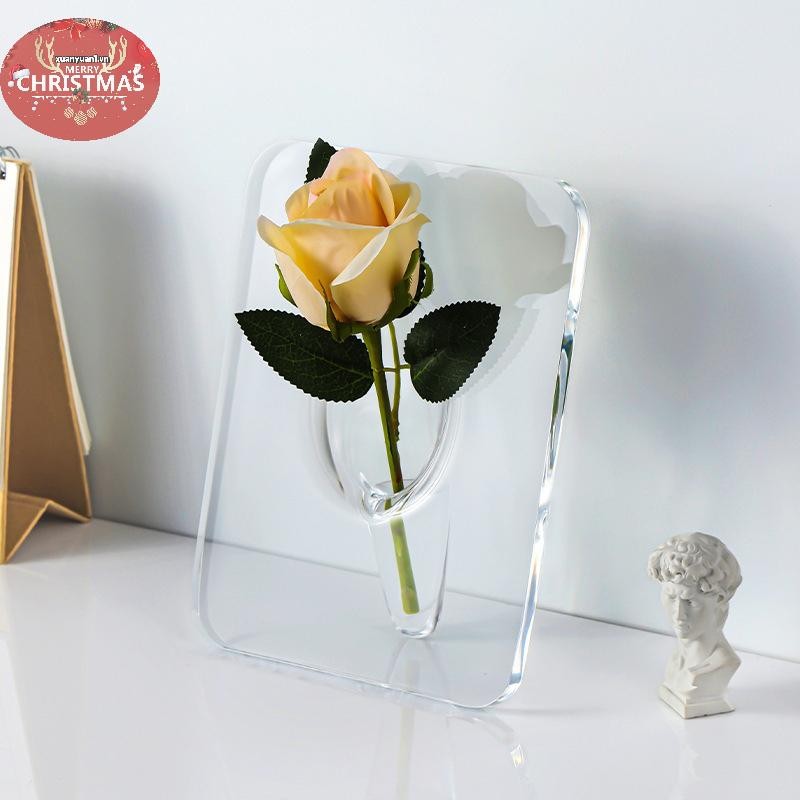 XUAN Tối giản Bình hoa trong suốt Chậu hoa trang trí bàn làm việc Sắp xếp hoa Hình học Bình hoa vuông Phòng trang trí thẩm mỹ VN