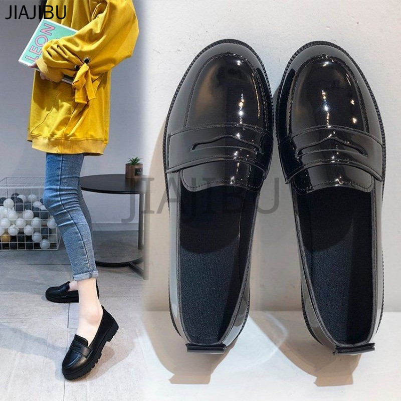 Size 34-44 Giày Nữ Cỡ Lớn Giày Lười Da Thời Trang Hàn Quốc Giản Dị 43 British College Style Non-slip Round-toe Platform Mary Jane Shoes 42 Giày Đi Học Màu Đen Giày Lolita JK Nhật Bản Màu Lì Giày Lười Công Chúa Đế Thô Kiểu Pháp