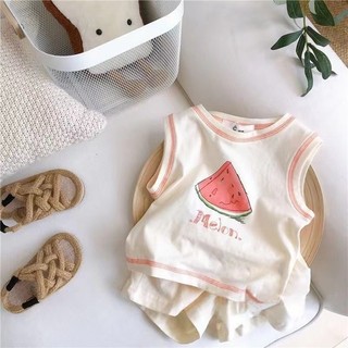 Mùa Hè Phong Cách Mới Bé Trai Bé Gái Dễ Thương Áo Vest Không Tay Phù Hợp Với Bé Hoạt Hình In Màu Sắc Tương Phản Quần Short Thể Thao Hai Mảnh Phù Hợp Với