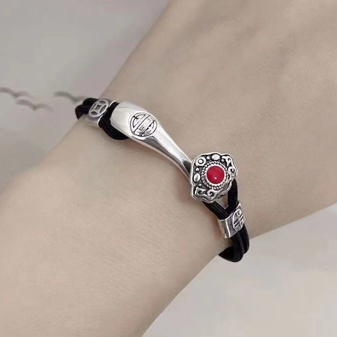 Đôi vòng chân bạc 925 phong cách dân tộc với đá CZ, phù hợp nam nữ