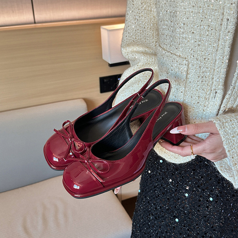 🔥Còn hàng🔥Giày mary jane đế cao 5p Mũi tròn gót vuông hở gót Giày cao gót size lớn(size35-42)