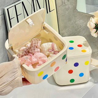 Hộp Nhựa Đựng Đồ Đa Năng Họa Tiết Chấm Bi, Hộp Đựng Đồ Trang Điểm Mini Nắp Nhấn Tiện Lợi