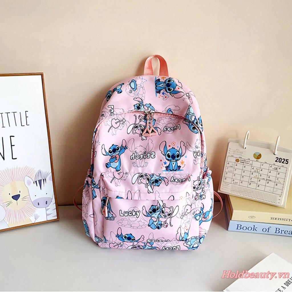 Ba lô in hình Stitch dành cho nữ và bé gái Dung tích lớn Nhiều túi Túi đi học dễ thương