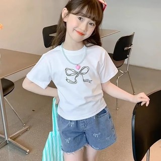 Quần short jean bé gái thêu nơ – Cạp chun dễ mặc, kiểu dáng xòe thoải mái thời trang mùa hè
