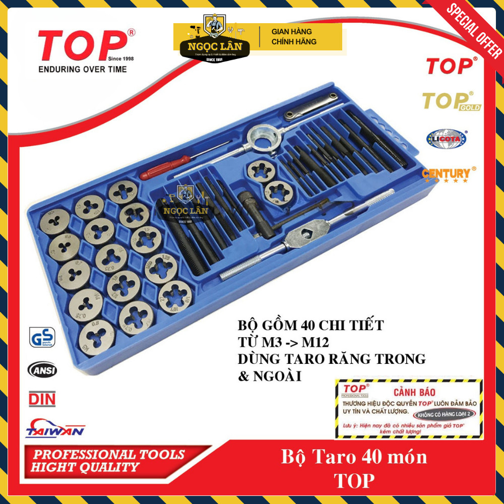 [Chính hãng TOP] Bộ Taro 40 món TOP taro răng trong và ngoài từ M3-M12 hàng Đài Loan cao cấp