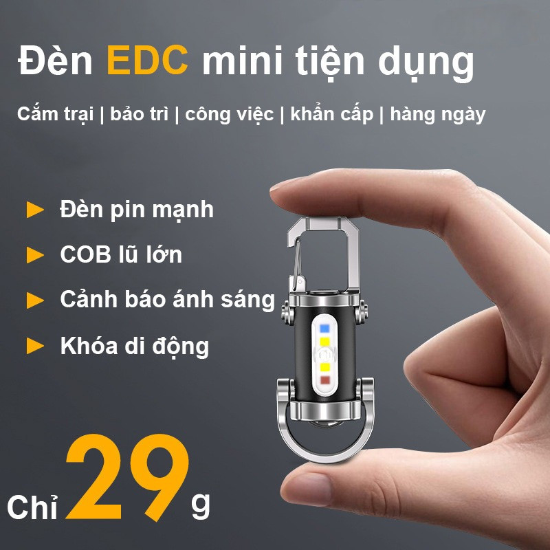 Đèn pin gắn móc khóa mini siêu sáng, Đa Năng 7 Chế Độ, Sạc USB Tiện Lợi, Có đèn đỏ/xanh, bền bỉ, chống nước