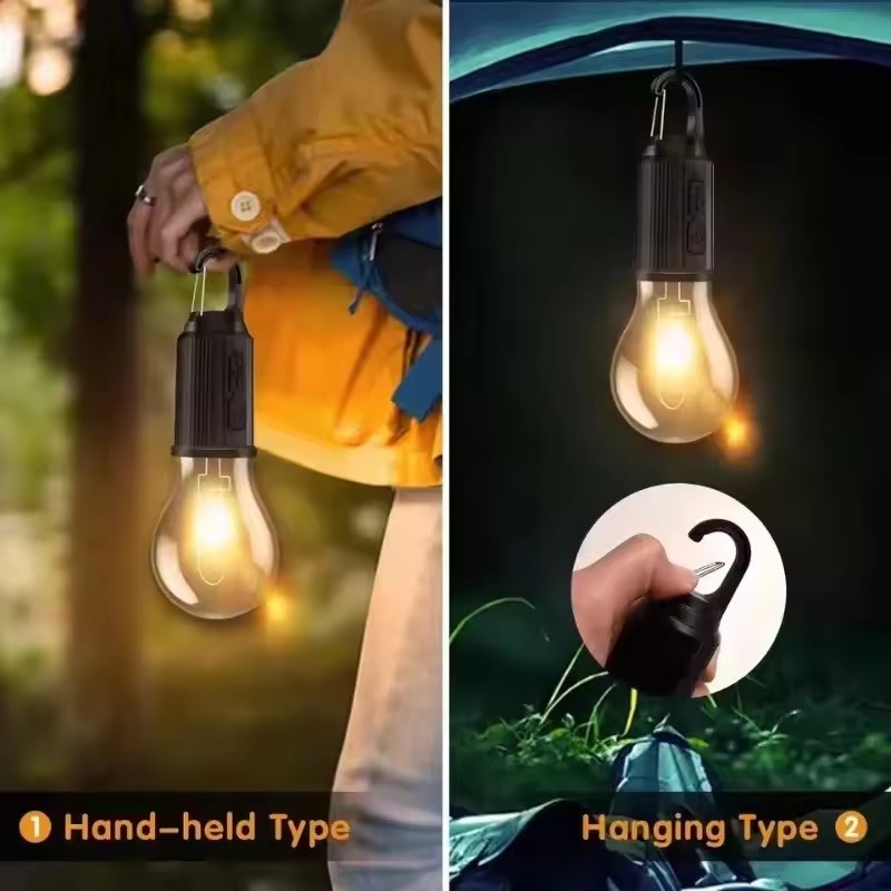 Đèn cắm trại năng lượng mặt trời LED - dành cho đèn lồng lều đi bộ - Có thể điều chỉnh độ sáng, có móc, đèn cổ điển - Chiếu sáng ngoài trời - Đèn bóng đèn sạc USB - Sử dụng cúp điện khẩn cấp