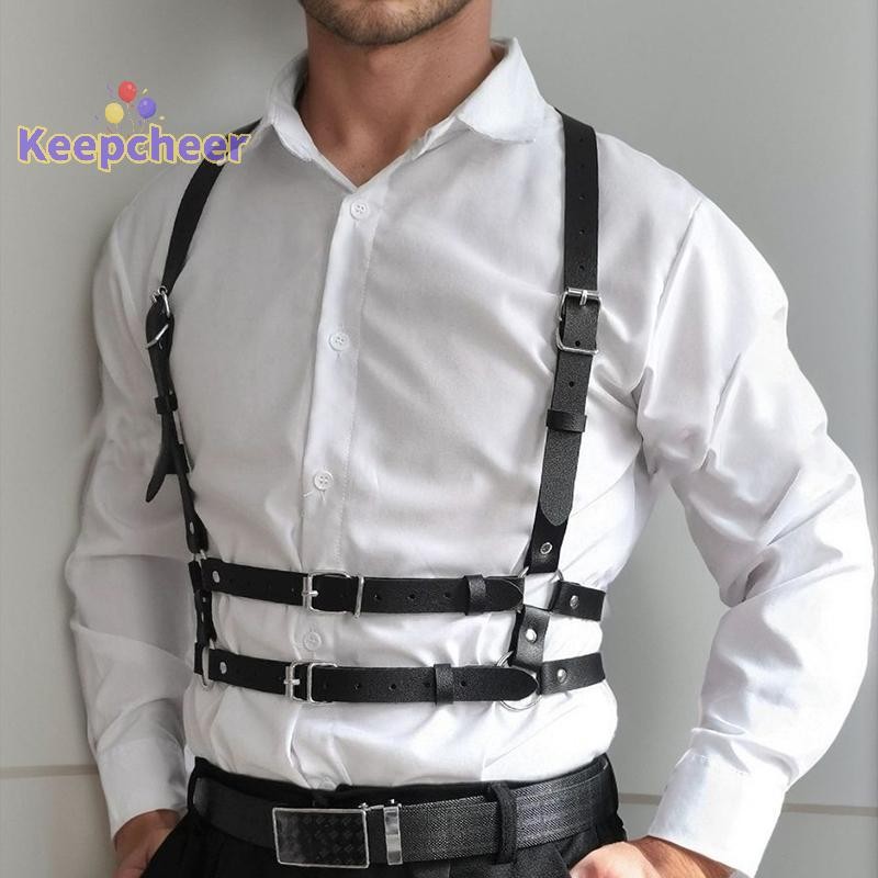 [Keepcheer] Dây nịt cho nam Dây nịt Dây đeo vai gợi cảm Bondage Quần lót ngực Quần áo Thắt lưng da Quần áo Phụ kiện kỳ lạ Mới
