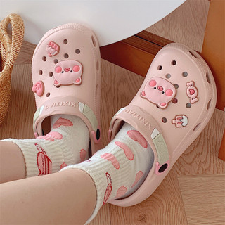 Xixitiao Mùa Hè Ngoài Trời Dễ Thương Piggy eva Đế Mềm Ngón Chân Lỗ Giày Nữ