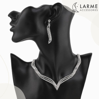 Bộ trang sức sang trọng dự tiệc đính đá, vòng cổ khuyên tai phong cách nhẹ nhàng Larme accessories -BTS009