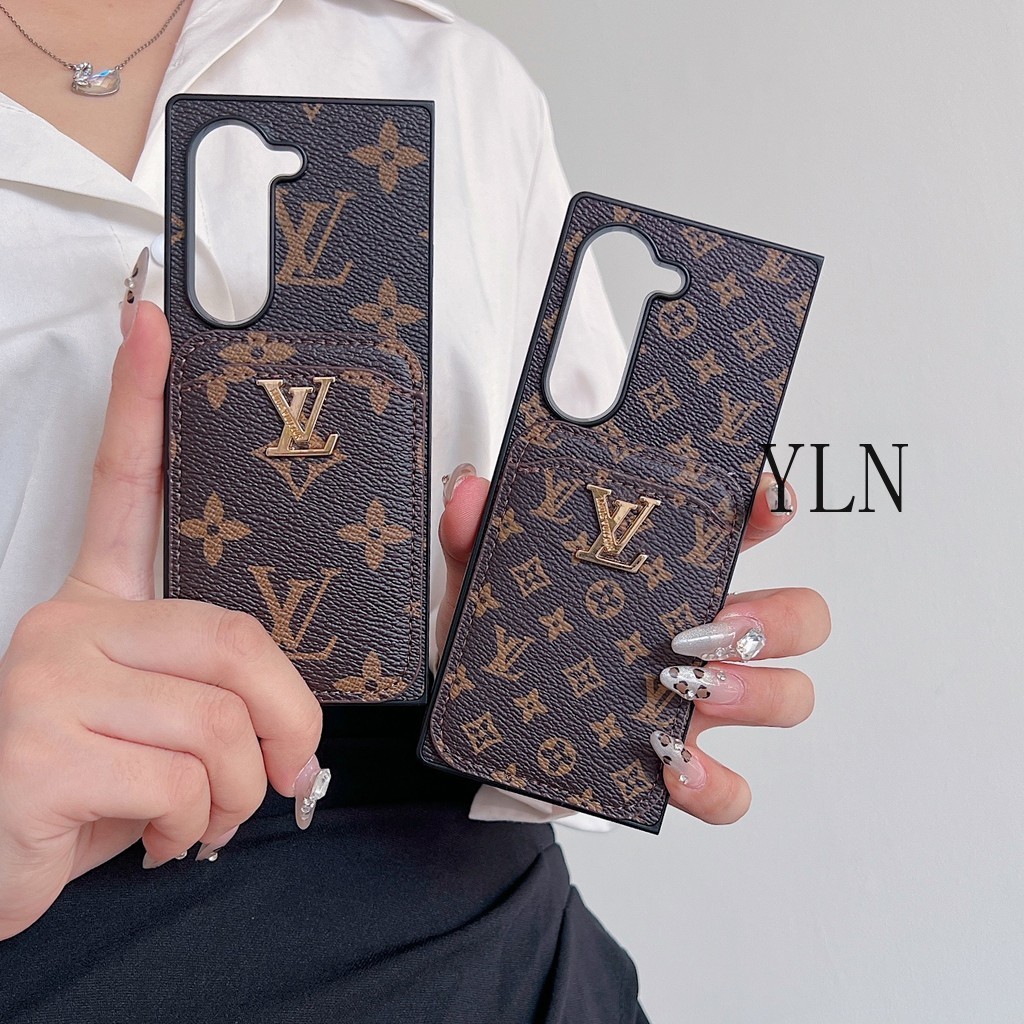 Ốp điện thoại gập lưng PU Leathe sang trọng cho Samsung Galaxy Z Fold 2 3 4 5 6 7 Vỏ phong cách cổ điển sang trọng cho Z Fold7 Với giá đỡ thẻ sang trọng Vỏ bảo vệ chống sốc