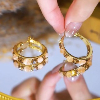 Bông Tai Vòng Tròn Kim Cương Giả Xanh Cao Cấp Với Ánh Sáng Sang Trọng Retro - Phụ Kiện Trang Sức Dành Cho Nữ Mùa Xuân Và Hè