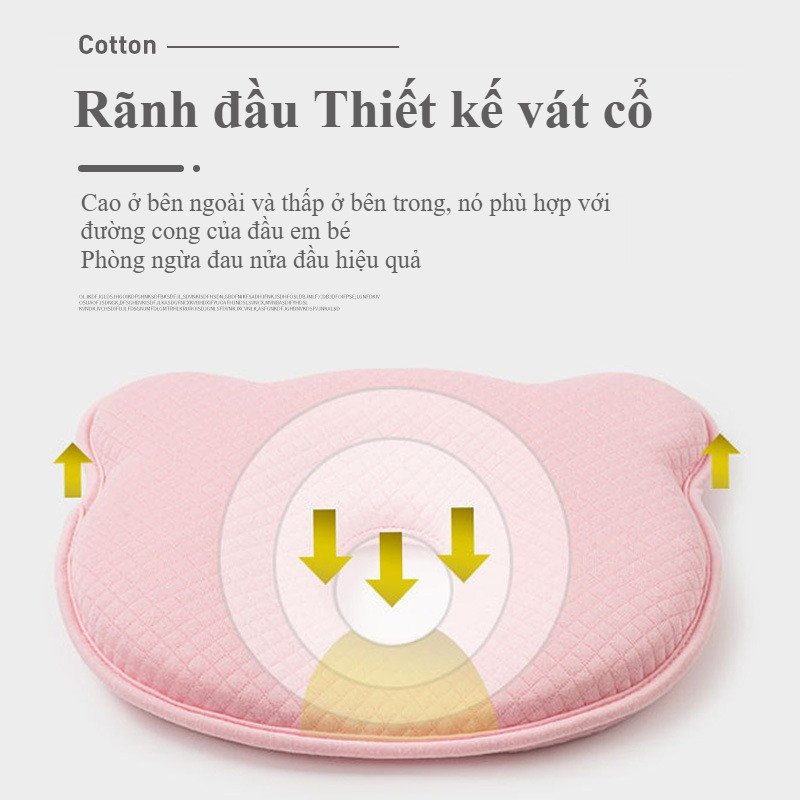 Gối Chống Bẹp Méo Đầu Cho Bé Sơ Sinh 0-18 tháng, Lõi mút hoạt tính êm ái, vải cotton thoáng khí