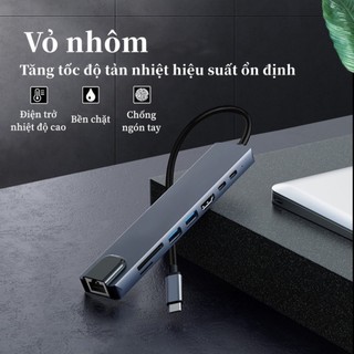 2026 USB 1 PD hành dài hạn C Cổng 8 Type Macbook 4K chuyển HUB IN Laptop SD 3 đổi to cho RJ45 TF HDMI 0 chống rung hiệu
