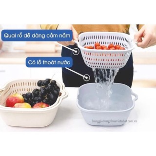 Rổ Nhựa Kèm Chậu Cao Cấp Bộ Rổ Đựng Rau Rổ 6 Món Rổ 2 Lớp Vuông Hokori