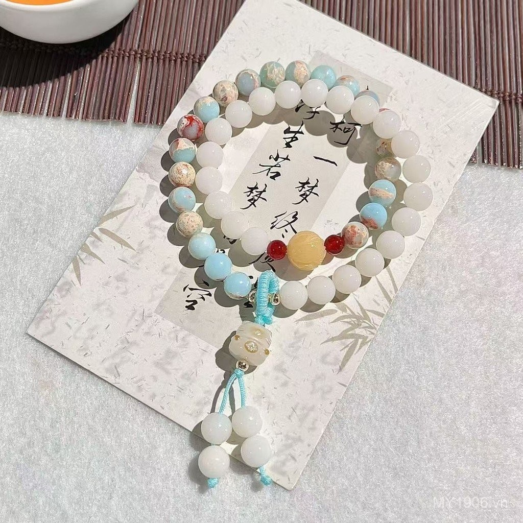 Vòng Tay Đôi từ Đá Shoushan với Hạt Ngọc Trắng