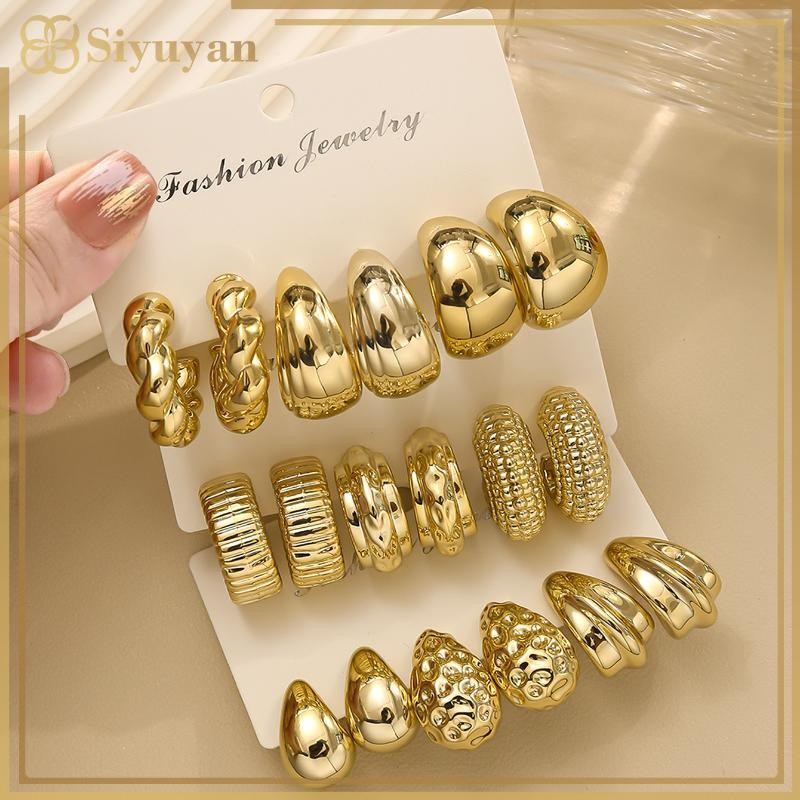 Siyuyan 3 / 9 Đôi Thanh Lịch Giọt Nước Hình Chữ C Vòng Bông Tai Cá Tính Không Đều Bông Tai Đa Năng Nữ Tiệc Hàng Ngày Trang Sức Quà Tặng VN